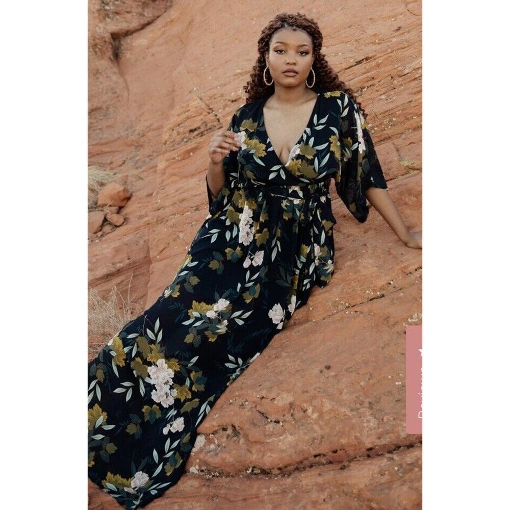 Baltic Born Black Floral Maxi Dress with Olive and Cream Blooms